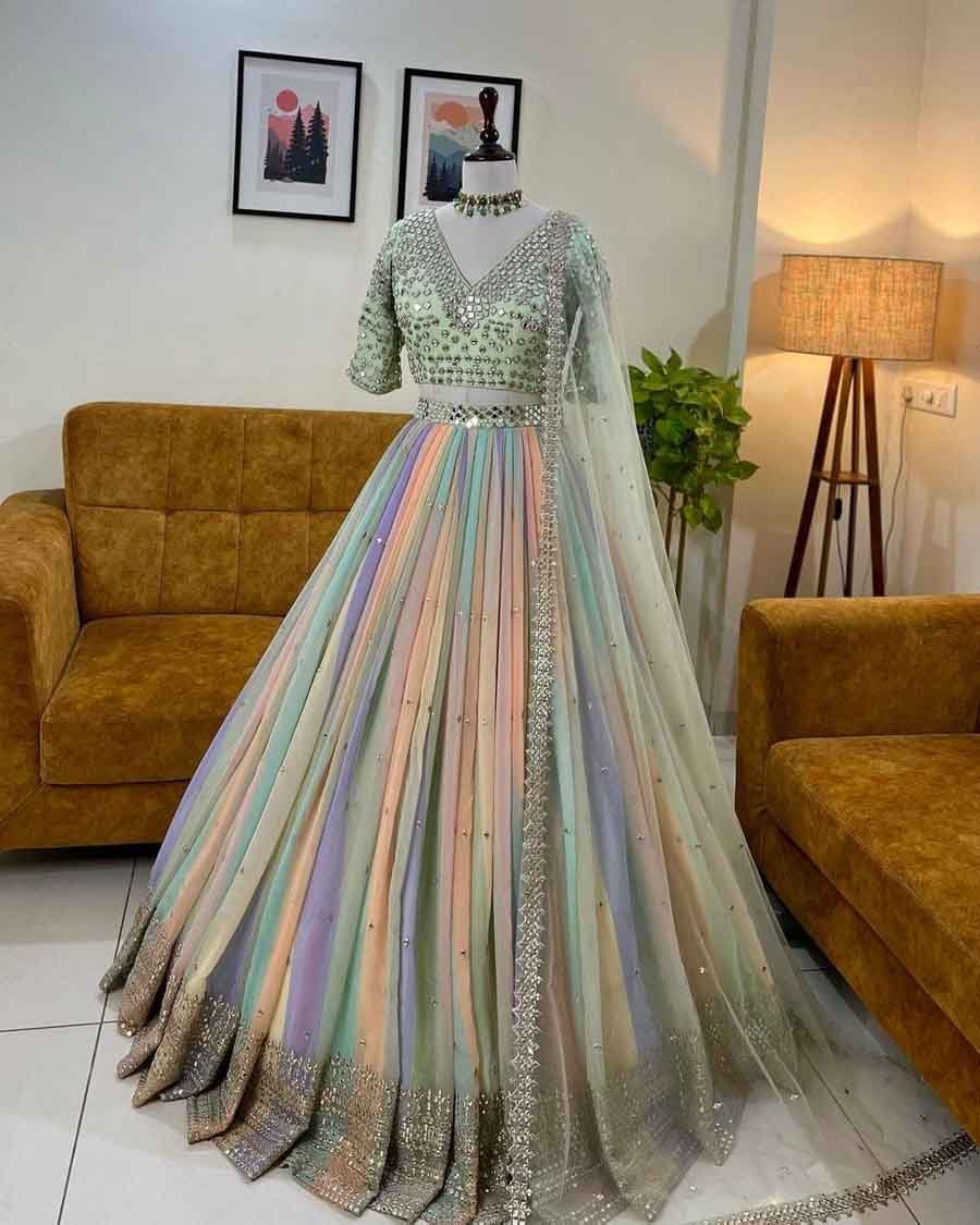 NEW LIGHT PINK COLOR BEUTIQUE DESIGNER NET RUFFLE BORDER HEAVY SEQUENCE  LEHENGA CHOLI WITH DUPATTA in Surat at best price by Floral Creation -  Justdial