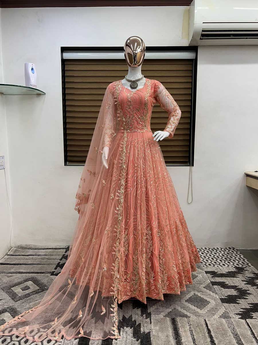 Buy Peach Georgette Embroidery Flower Resham And Gota Anarkali With Dupatta  For Women by Tamanna Punjabi Kapoor Online at Aza Fashions.