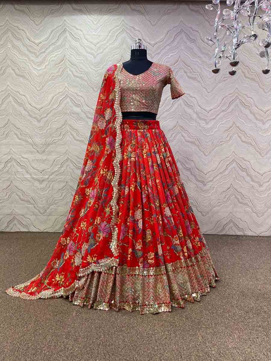 Grey & Red Coloured Designer Banarasi Lehenga Choli with Dupatta!! –  Royskart