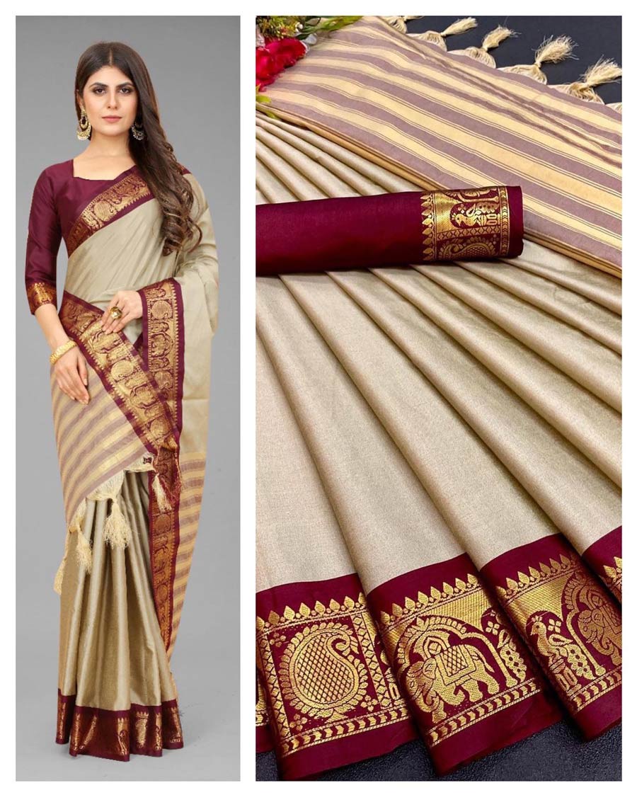 Kasavu Saree with Peacock Design - Keralaspecial