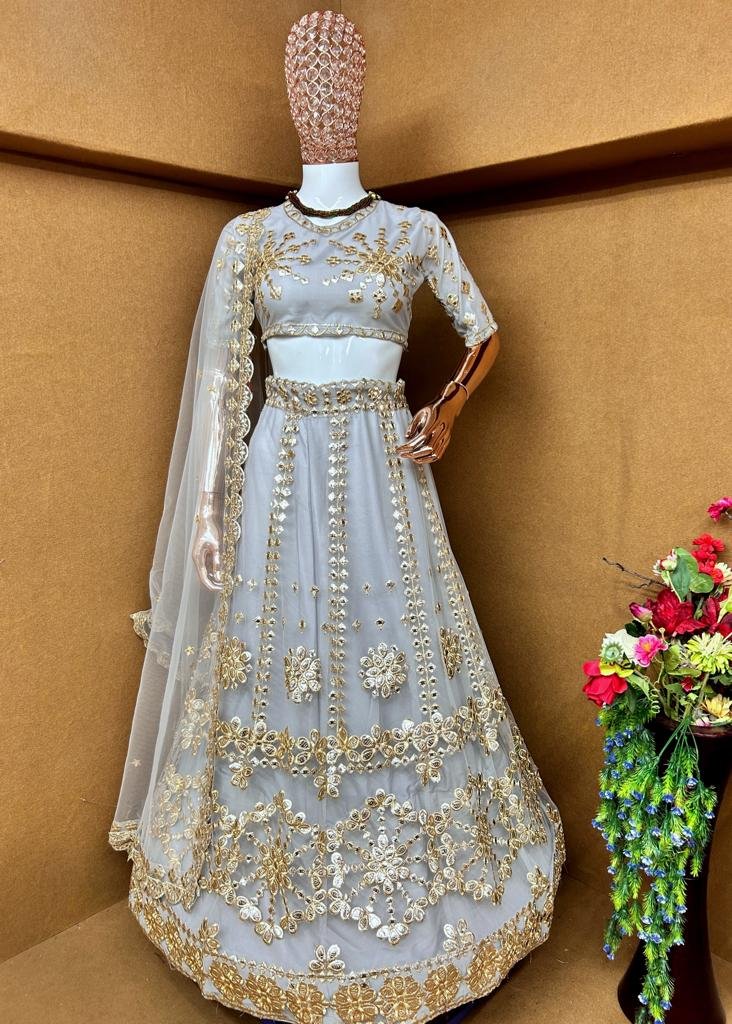 Fancy White Georgette Heavy Sequence Work Lehenga Choli at Rs.1650/Piece in  surat offer by Krishna Creation