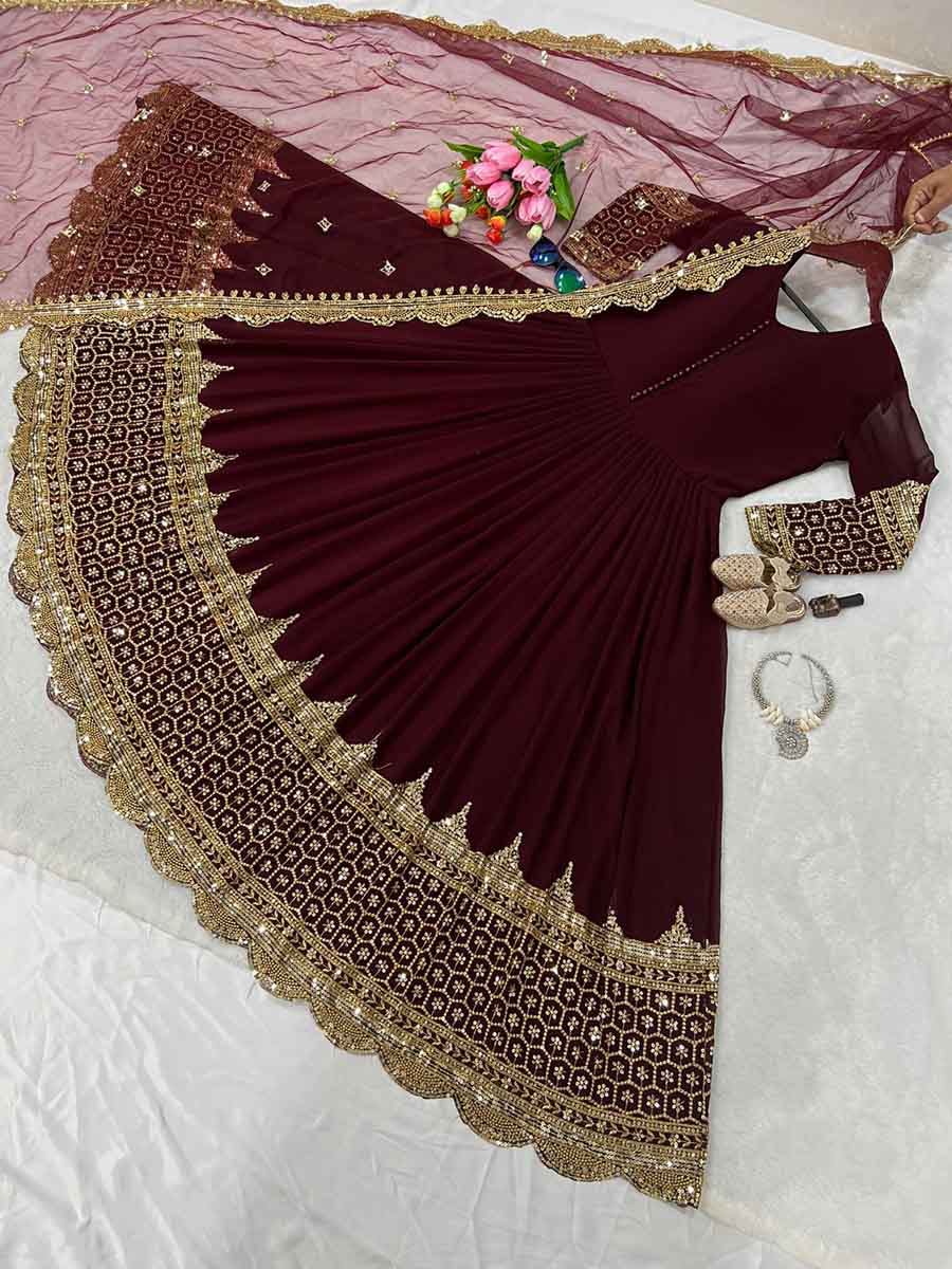 Unique Maroon Color Net Designer Embroidered Sequence Work Gown For Women  at Rs 1599.00 | Net Gown For Wedding, Heavy Net Gown, Simple Net Gown Style  Dresses, महिलाओं का जालीदार गाउन, लेडीज़