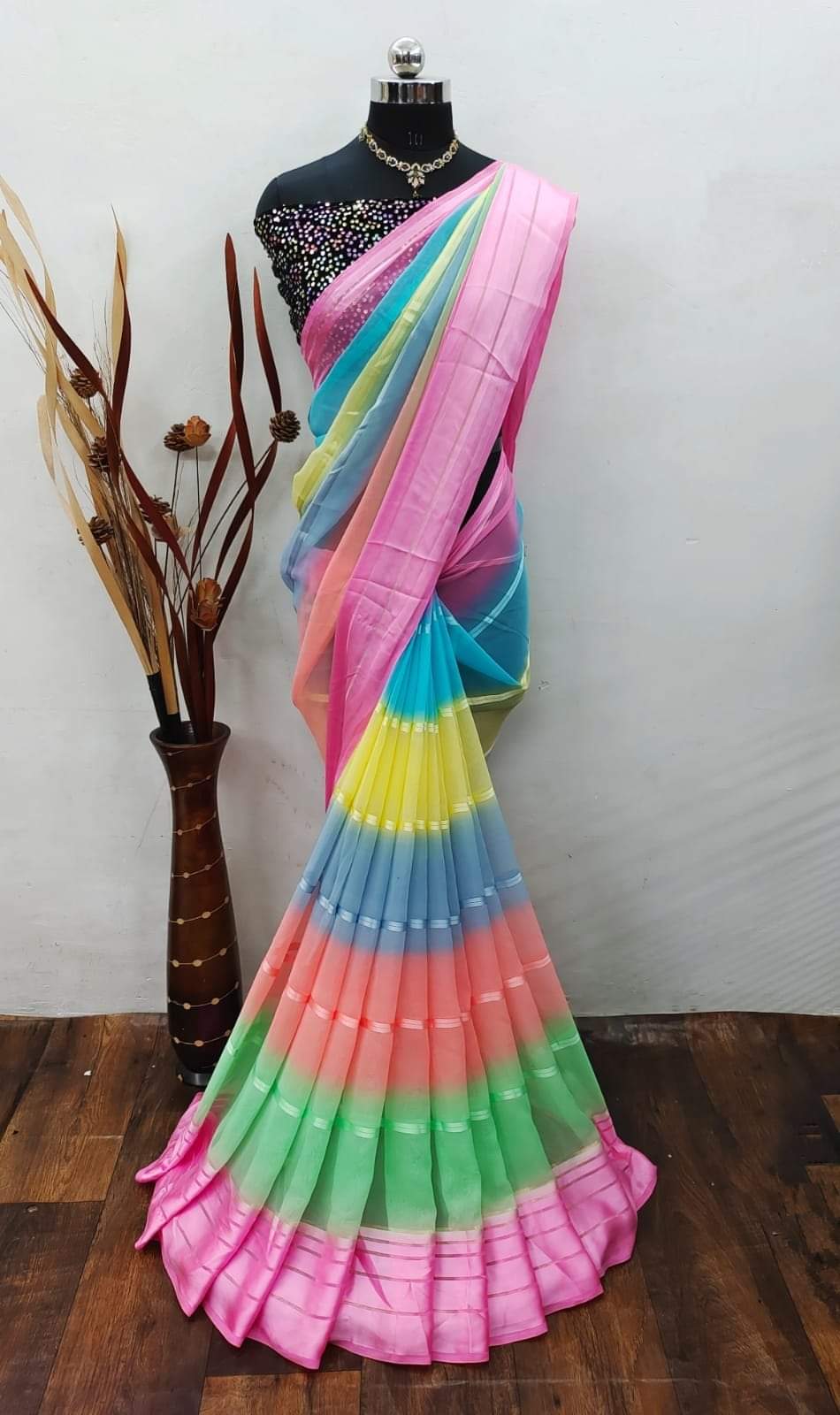 Formal Wear Ladies Georgette Designer Satin Patta Saree, 6.3 m at Rs  650/piece in Bareilly