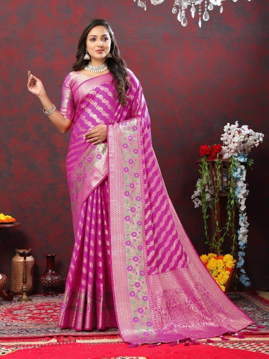 Pink Fancy Fabric Fancy Work Trendy Saree | Indian Cloth Store -